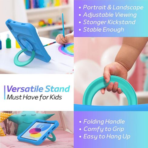 Kids Case for iPad 10th Generation 10.9 inch – Lightweight Rotating Stand Folding Handle Rugged Cover for Apple ipad 10 Gen Girls Boys, Pink in Kuwait