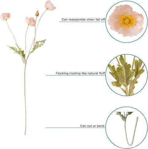 Lumoslyy Artificial Flowers Silk Poppy Flowers for Decoration Realistic Bouquet Home Decor Faux Flower Pack of 8 in Saudi Arabia