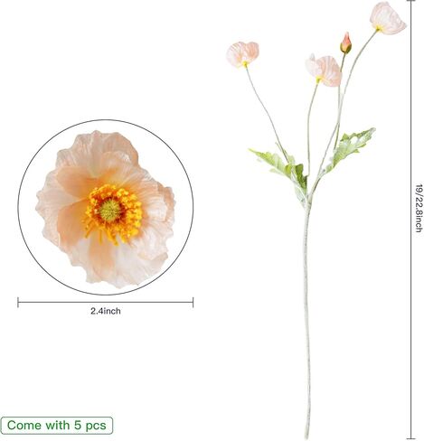 Lumoslyy Artificial Flowers Silk Poppy Flowers for Decoration Realistic Bouquet Home Decor Faux Flower Pack of 8 in Saudi Arabia