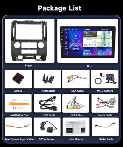 راديو سيارة 2G+64G لسيارة Ford Escape/Kuga/Mazda Tribute 2007-2012 ستيريو مع CarPlay اللاسلكي، Android Auto، شاشة لمس IPS عالية الدقة 9 بوصة، GPS، بلوتوث، WiFi، HiFi/16 EQ، MirrorLink وكاميرا احتياطية in Kuwait