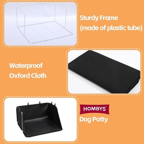 HOMBYS Dog Pee Pad Holder with High Walls, No-Spill Indoor Potty for Large Dogs, Foldable Puppy Litter Box, 24 x 24 x 17.7 Inches, Black,Patent Pending in Saudi Arabia