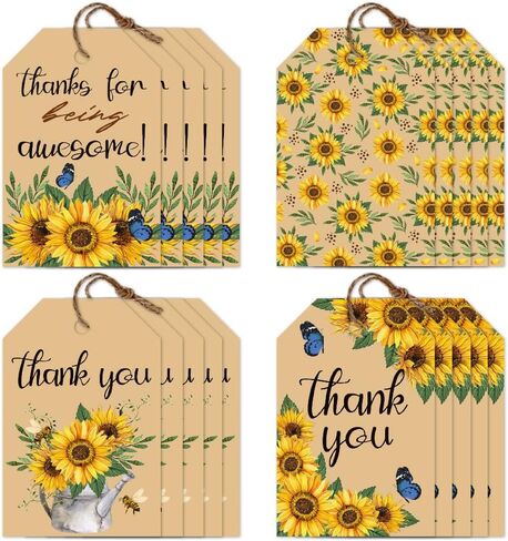 CHGCRAFT 120 PCS Gift Tags Sunflower Kraft Paper Gift Tags with String 3x2in Thank You Present Labels for Gifts for Women's Day Wedding Holiday Birthday Party Decoration in Saudi Arabia