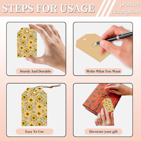 CHGCRAFT 120 PCS Gift Tags Sunflower Kraft Paper Gift Tags with String 3x2in Thank You Present Labels for Gifts for Women's Day Wedding Holiday Birthday Party Decoration in Saudi Arabia