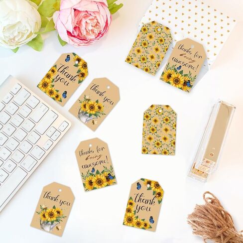 CHGCRAFT 120 PCS Gift Tags Sunflower Kraft Paper Gift Tags with String 3x2in Thank You Present Labels for Gifts for Women's Day Wedding Holiday Birthday Party Decoration in Saudi Arabia