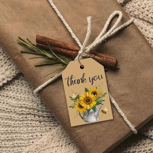 CHGCRAFT 120 PCS Gift Tags Sunflower Kraft Paper Gift Tags with String 3x2in Thank You Present Labels for Gifts for Women's Day Wedding Holiday Birthday Party Decoration in Saudi Arabia