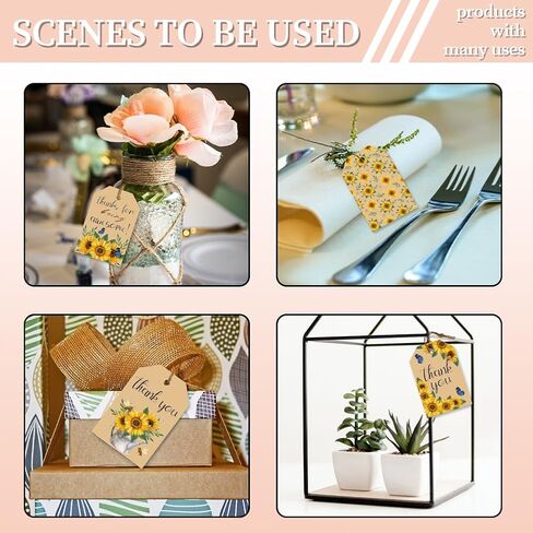 CHGCRAFT 120 PCS Gift Tags Sunflower Kraft Paper Gift Tags with String 3x2in Thank You Present Labels for Gifts for Women's Day Wedding Holiday Birthday Party Decoration in Saudi Arabia