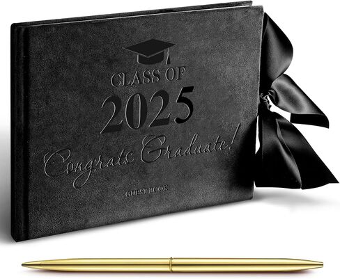 لوحة ضيف التخرج من Paneee مع Pen Velvet Black Graduation Book Bow Design 2025 التخرج ضيف علامة في كتاب ذاكرة ضيف دفتر لهدايا التخرج من الكلية العالية ، 7 × 9 بوصة in Kuwait
