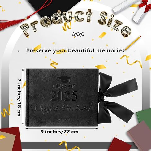 لوحة ضيف التخرج من Paneee مع Pen Velvet Black Graduation Book Bow Design 2025 التخرج ضيف علامة في كتاب ذاكرة ضيف دفتر لهدايا التخرج من الكلية العالية ، 7 × 9 بوصة in Kuwait