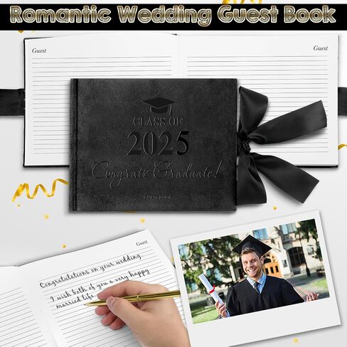 لوحة ضيف التخرج من Paneee مع Pen Velvet Black Graduation Book Bow Design 2025 التخرج ضيف علامة في كتاب ذاكرة ضيف دفتر لهدايا التخرج من الكلية العالية ، 7 × 9 بوصة in Kuwait
