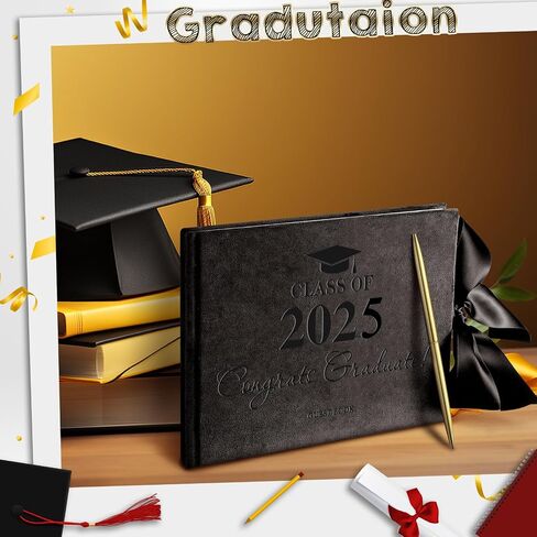 لوحة ضيف التخرج من Paneee مع Pen Velvet Black Graduation Book Bow Design 2025 التخرج ضيف علامة في كتاب ذاكرة ضيف دفتر لهدايا التخرج من الكلية العالية ، 7 × 9 بوصة in Kuwait