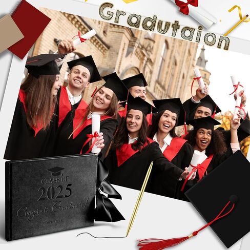 لوحة ضيف التخرج من Paneee مع Pen Velvet Black Graduation Book Bow Design 2025 التخرج ضيف علامة في كتاب ذاكرة ضيف دفتر لهدايا التخرج من الكلية العالية ، 7 × 9 بوصة in Kuwait