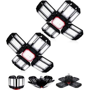 Yiliaw Super Bright LED Garage Light 2 Pack 200W 20000lm Shop Lights مع 12 لوحة قابلة للتعديل ، و 6500 كيلو لايت إضاءة سقف قابلة للتشوه ، برغي في مصباح المرآب لورشة عمل المستودعات