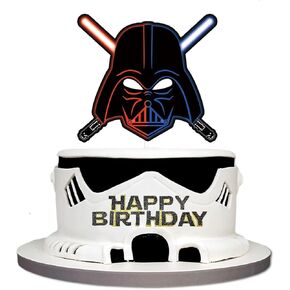 Wien War Darth Vader كعكة عيد ميلاد سعيد Topper ، Black Glitter Alien War Cake Decorations ، Star تحت عنوان عيد ميلاد الطفل الكعكة Topper Party اللوازم (الطراز 10)