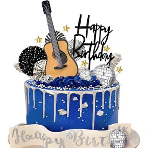 15 PCS Disco Ball Cake Toppers - Music Thief District Cake Decorations for Musician و Rock & Guitar Mission Guitar