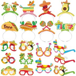 16pcs ميدانات الحفلات المكسيكية ، تفضل Cinco de Mayo مع عصابات رأس ملونة لنظائر عيد ميلاد المكسيكية تاكو حفلات التاكو