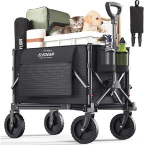 Elegear Wagon Cart Foldable Collapsible Heavy Duty, Folding Wagon with 360° All-Terrain Wheels&Smallest Folding Design, 220LBS Large Capacity Portable Utility Grocery Cart for Sports Camping Shopping