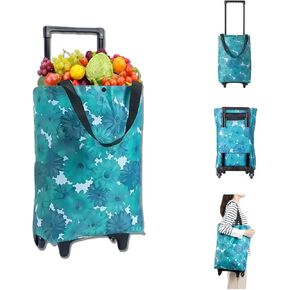 Portable Shopping cart Foldable with Wheels,Folding Shopping Cart Tote Bag Trolley Grocery Carts for Outdoors Reusable Grocery Bags Travel Bag (Flower)