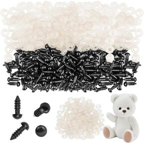 300 PCS عيون أمان للكروشيه ، عيون سوداء 6 مم لحيوانات الكروشيه ، عيون السلامة للحيوانات المحشوة مع الغسالات ، عيون الكروشيه المحشو للحرف دمية دب زر