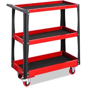 3 Tier Tool Cart with Wheels, Heavy-Duty Steel Utility Rolling Cart, 660 lbs Loading Capacity for Workshop, Garage, Warehouse, Repair Shop