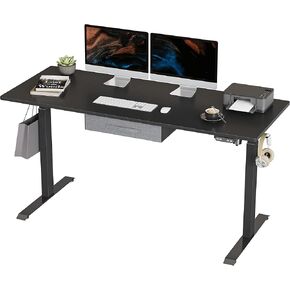 BANTI Adjustable Height Standing Desk with Drawers, 63x24 Inches Electric Stand Up Desk, Sit Stand Home Office Desk with Black Frame/Black Top
