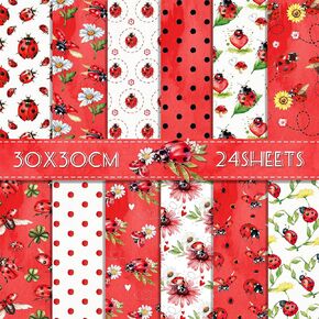 24 ورقة Lady Bugs Scrapbook Paper 11.8 '' x 11.8 '' Lady Bugs Red Black Pattern Pad Pad Patch Litte Scoupe-Sclabour Craft Paper for Diy Scrapbooking Card Card Card Cardstock Origami