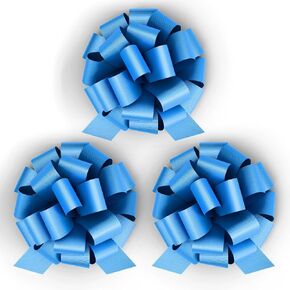 8" Pull String Gift Bows Perfect for Christmas Gifts and Birthday Presents Satin Finish Easy to Assemble Pack of 3 Large Bows (Baby Blue) in Kuwait