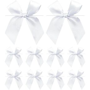Twist Tie Bows, 50Pcs White Satin Ribbon Bows, 3.9'' Big Pre-Tied White Gift Bows for Gift Wrapping Treat Bag Present Craft Bridal Shower Wedding Girls Birthday Party Halloween Thanksgiving in Kuwait
