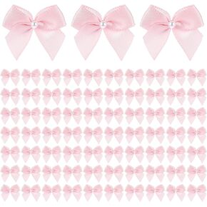 60 PCS Mini Pastel Pink Satin Ribbon أقواس 1 بوصة أحواض حرفية مع لؤلؤة صغيرة من الشريط الساتان القوس الوردي للحفلات للخياطة DIY ، سكرابوكينغ ، حفل زفاف ، هدية ، ديكور عيد الميلاد ، وردي
