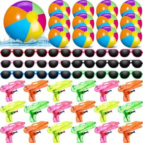 Sequatn 54 PCS Pool Beach Party Party Bulk 6 بوصة قابلة للنفخ كرة الشاطئ Kids Sunglasses Mini Water Gun for Outdoor Beach Summer Swimming Party Game (Vivid ، Classic)