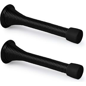 MEGA HANDLES Iron Spring Door Stopper - Flexible Rustproof Heavy Duty Spring Door Stopper 3.35" with Screw Rubber Tip - Pack of 2 (Satin Brass)