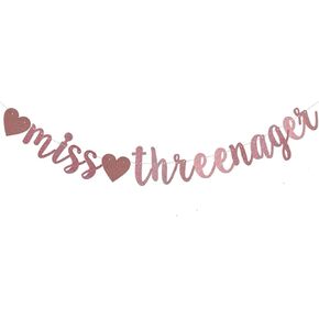 ZGMJ MISS Threenager Banner قبل الشوط الذهب Rose Gold Happy 3rd Banner ، Girls Party Decoration Supplies Little Kids Decors