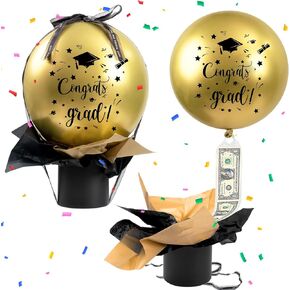 2025 مجموعة هدايا بالون التخرج ، فئة 2025 تهانينا جريدة سحب الأموال Confetti Baloon Box فكرة هدية نقدية لفاتين بويز جيرلز كوليدج ثانوية التخرج ديكور حفلات التخرج ، الأسود الذهبي