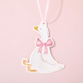 100Pcs Silly Goose Gift Tags Pink Bow Goose Paper Hanging Tag with Silk Rope Cute Label Tag for Wrap Accessories Party Favor Supplies
