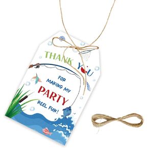 50pcs صيد الأسماك شكرا لك العلامات ، Gone Fishing Gift مع String for Kids Birthday Party ، Fish Thank You Paper Tags for Retirement/Fisherman Birthday Party Favors