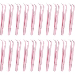 20 Pcs Plastic Tweezers for Crafts, Pink Plastic Tweezers, 4.5 Inches Comfortable to Hold Suitable for Children's Diy Jewelry Craft Supplies, Baking Decorations, Feeding Animals