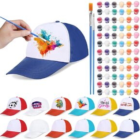 Sonwyoung 12 Set DIY Blank Baseball Caps Kit DIY Base Caps Painting مجموعة مع 12 شرائط طلاء أكريليك و 24 فرشًا للطلاء الفارغ للبيسبول لتوازم الحفلات الفنية ، Muliticolor