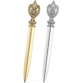 2 Pcs Letter Opener, Envelope Slitter Stainless Steel, Retro Style Gold Silver Envelope Openers Slitters, Lightweight Mail Opener for Office Home School Supplies