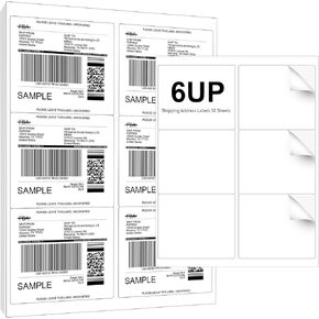3-1/3 "× 4" تسمية عنوان الشحن 50 ورقة ، Laser و INKJet Printer Label 8.5x11in Printable Sticker Paper 6up/Page ، ملصقات بريدية بيضاء لمغلف الحزمة