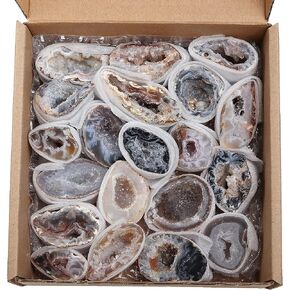 AMOYSTONE 0.88 Lbs Bulk Natural Raw Crystal Geode Mini Half Agate Healing Crystals Cluster Geodes Office Decor Gem Ornaments