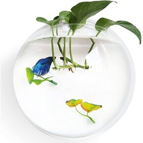 Betta Fish Tank Bowl 11.8in ، حوض بيتا ذو جدار بيتا ، حوض السمك الصغير ، ديكور جدار بلاستيكي معلق للأسماك الإلكترونية (1 جالون)