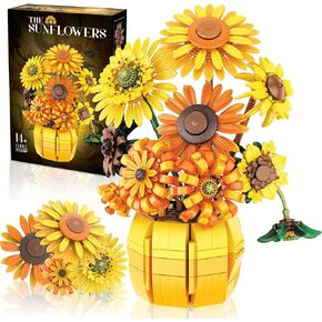 Van Gogh Sunflower Building Set, Adjustable Flowers Bouquet for Adults Teens, 1009PCS Botanical Collection Compatible with Lego, Home Decor, Gift for Any Occasion