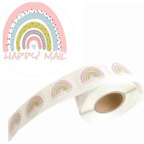 Paper ‘n Such Happy Mail Rainbow Stickers – Colorful Cute Envelope Seals- Small Business Shipping Supplies - 1.5" Round Glossy Roll of 500 - Use on Poly Bags and Boxes