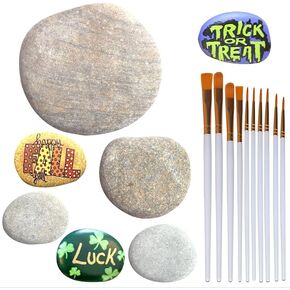 صخور كبيرة للطلاء ، 7pcs 3 أحجام سلسة طبيعية طبيعية روك الرسم الحجارة مع 10pcs الطلاء فرش للرسامين في الفصل الدراسي الطلاب الطلاء الفنون DIY