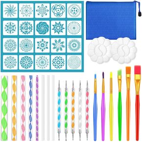 Mandala Dotting Tool Art Kit, Audab 42 Pcs Mandala Rock Dotting Set with Stencil Templates, Stylus Pens Paint Tray and Paint Brushes for Mandala Rock Painting