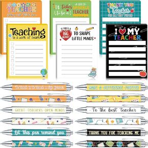 Thenshop 6 مجموعة هدايا تقدير المعلم 6 ملاحظات لزجة المعلم و 6 أقلام المرح Point Pens شكرًا لك على اللوازم المكتبية للمعلم