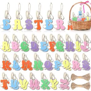 52 PCS Easter Letters TAG EASTER NAME NAME NAME DIY DIY A-Z BUNNY Alphabet Ornaments Laser Cut Bunny Bunny Hanging Rabbit Wood Ornor for Spring Farmhouse