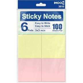 Sticky Notes 3x3 Inch, 6 Pads (100 Sheets Each) – Premium Smooth Adhesive Notes in Pastel Colors – Easy to Stick, Remove & Reposition – Ideal for Office, School, and Home Use (3610)