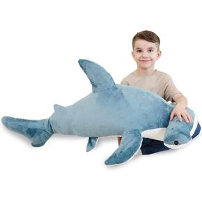 37 inch Hammerhead Shark Stuffed Animal Giant Soft Plush Shark Toy Realistic Blue Ocean Animal Gift for Kids and Adults