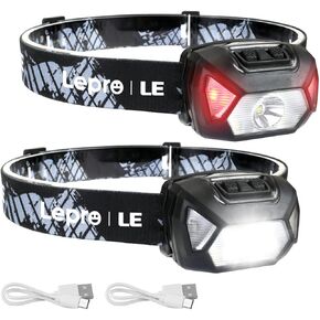 LE 320014-2 Rechargeable Headlamp - IPX4 Waterproof Headlight Flashlights with 6 Modes, Camping & Hiking Essentials, 2 Pack