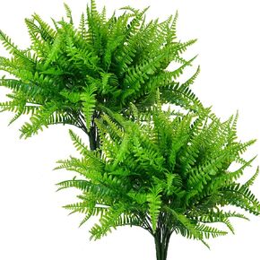 12pcs Artificial Flowers for Outdoor Fake Ferns Artificial Boston Fern Plant Artificial Ferns for Outdoor UV Resistant Plastic Plants (Green)